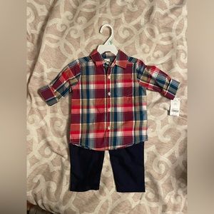 Carters NWT Plaid Button Down set. 18m